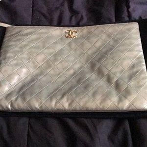 Chanel dusted champagne leather quilted clutch